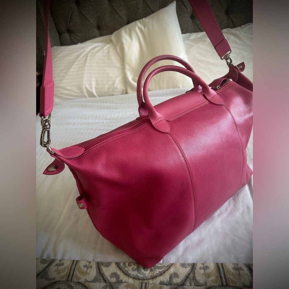 French-Girl Weekender  Longchamp LE Pliage Barbie Pink Leather Bag & Strap - Picture 6 of 11